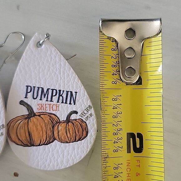 Pumpkin sketch earrings dangle 3" - Picture 4 of 5